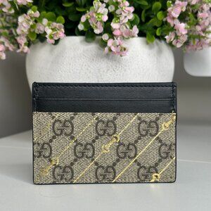 Gucci GG Supreme Canvas Card Holder with Gold Horsebit Print Authentic